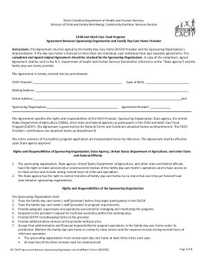 North Carolina CACFP Agreement