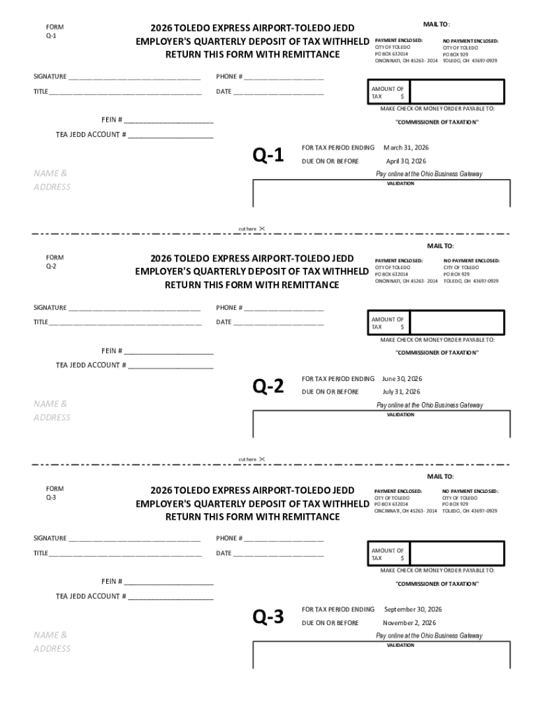 Toledo Form 2026 Quarterly Tax Withholding Preview on Page 1