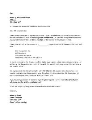 Request for Direct Charitable Distribution from IRA