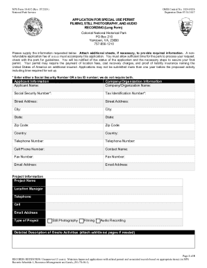 NPS Form 10-932 Special Use Permit Application