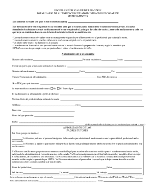 School medication administration authorization form