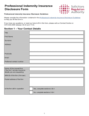 Professional Indemnity Insurance Disclosure Form