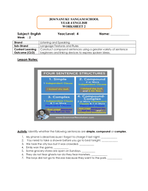 Year 4 English Worksheet