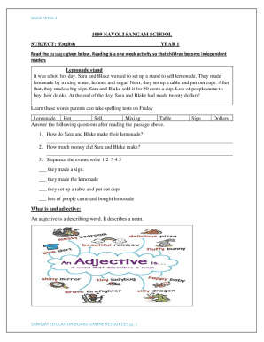 Year 1 Weekly Home Schooling Plan