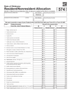 Oklahoma Resident Nonresident Allocation Form 574