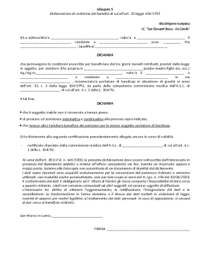 Italian Law 104/1992 Benefit Confirmation Declaration