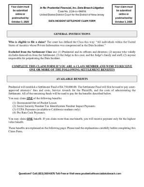 Prudential Data Breach Settlement Claim Form