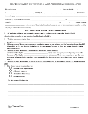 Self Declaration Form for Travel