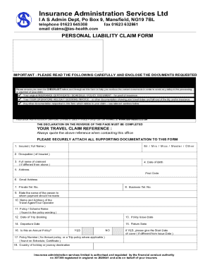 Personal Liability Claim Form
