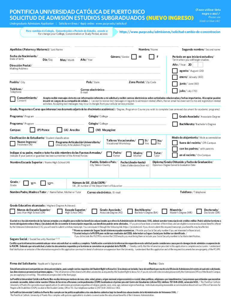 Undergraduate Admissions Application - Blank Fillable Template | Fill ...