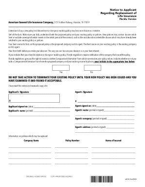 Florida Life Insurance Replacement Notice