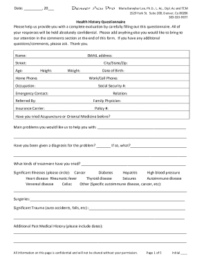 Health History Questionnaire