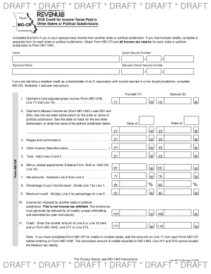 Missouri Form MO-CR Credit for Income Taxes Paid to Other States