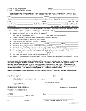 South Dakota Court Appointed Attorney Application