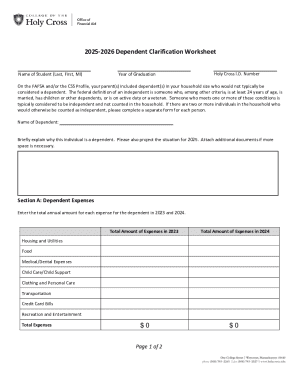 2025-2026 Dependent Clarification Worksheet