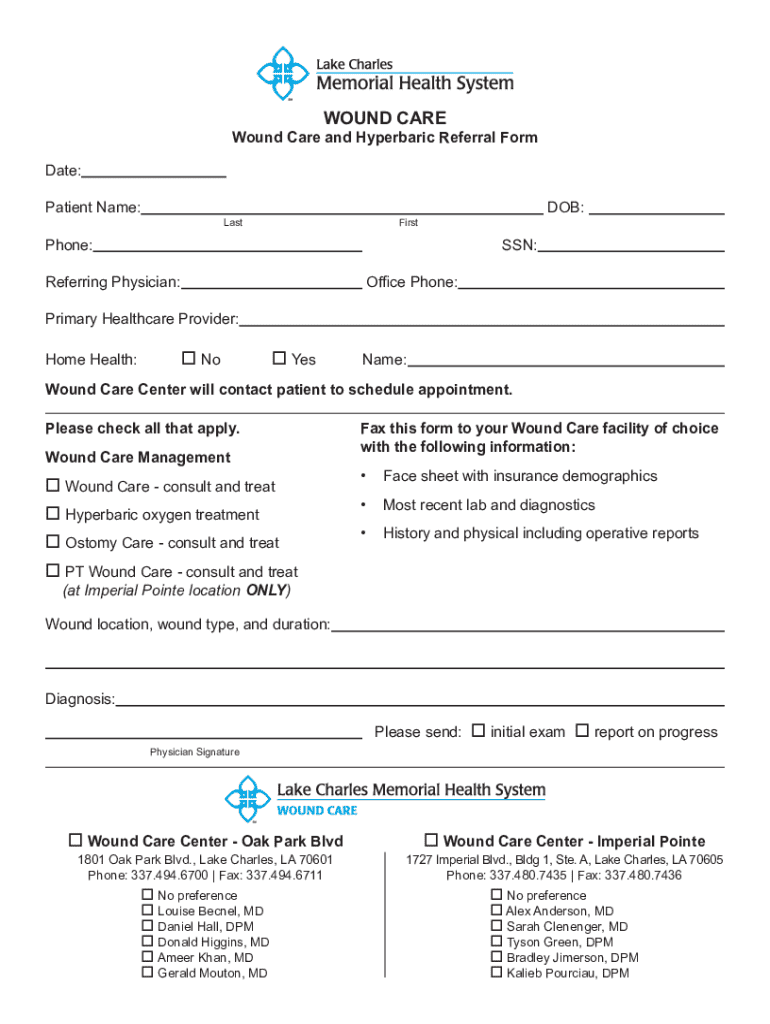 Wound Care Referral Form - Blank Fillable Template | Fill Out, Print ...