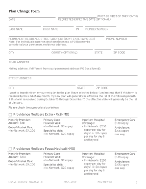 Providence Medicare Advantage Plan Change Form