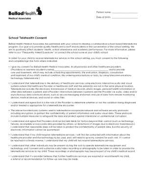School Telehealth Consent Form