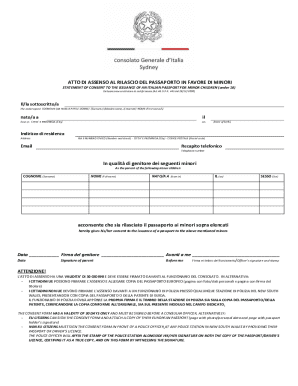 Italian Passport Consent Form for Minors