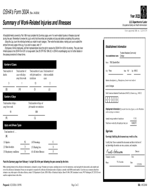 OSHA Form 300A Summary of Work-Related Injuries and Illnesses