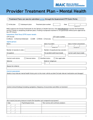 Provider Treatment Plan – Mental Health