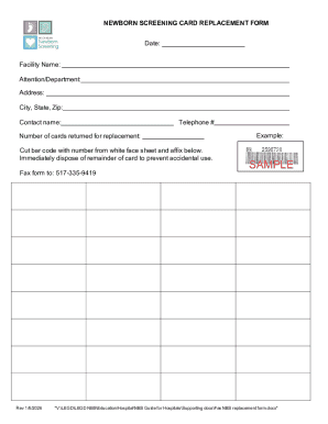 Newborn Screening Card Replacement Form