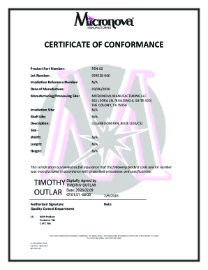 Certificate of Conformance
