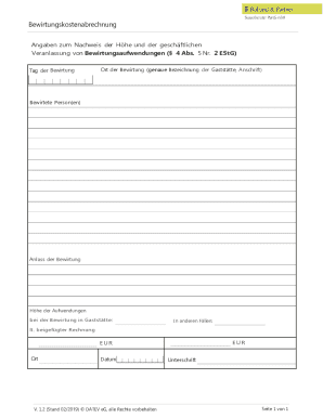 German Business Entertainment Expense Form