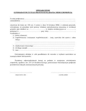 Oświadczenie o posiadanym tytule prawnym władania nieruchomością