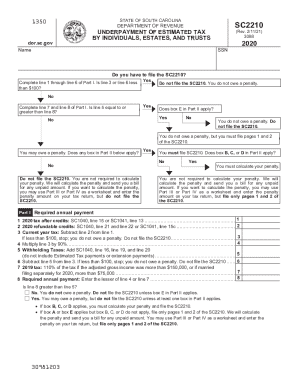 South Carolina SC2210 Underpayment of Estimated Tax Form