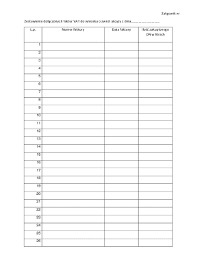 Zacznik nr Zestawienie doczonych faktur VAT do wniosku ...