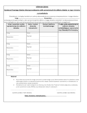 Legal Guardian Authorization Form for Child Pickup