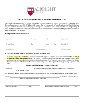2026-2027 Independent Verification Worksheet