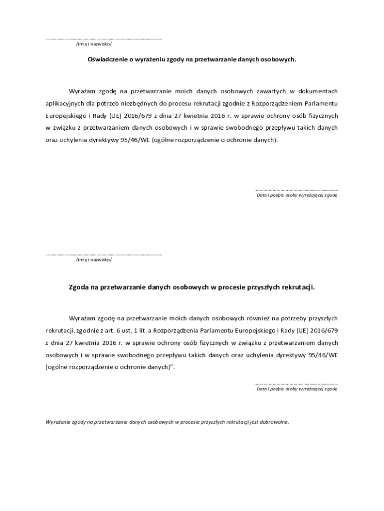 Personal Data Processing Consent Form - Blank Fillable Template | Fill ...