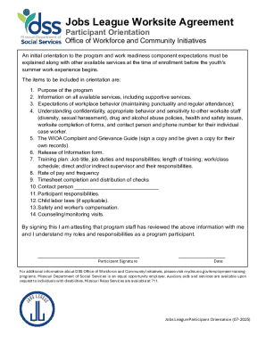 Jobs League Worksite Agreement