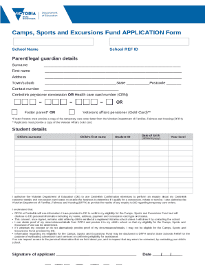 Camps, Sports and Excursions Fund Application Form