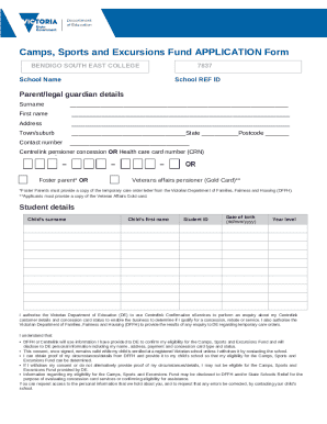 Camps Sports Excursions Fund Application Form