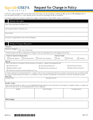 Sun Life Grepa Financial Policy Change Request Form