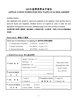 2016 Taiwan Scholarship Application Form