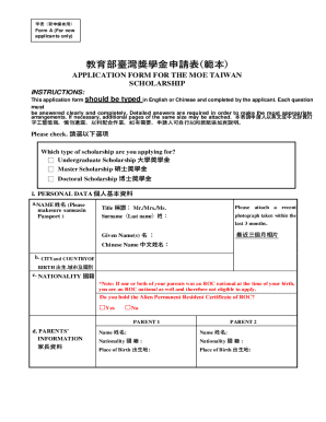 MOE Taiwan Scholarship Application Form