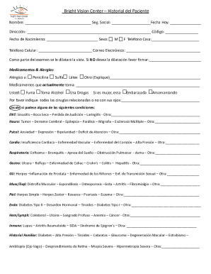 Bright Vision Center Patient History Form