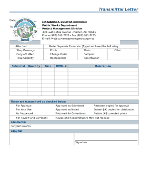 Transmittal Letter for Public Works