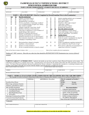 Fairfield-Suisun Unified School District Sports Physical Examination Form