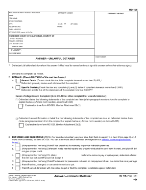 California Unlawful Detainer Answer Form