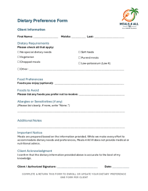 Dietary Preference Form
