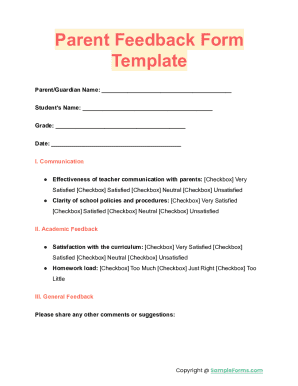 Parent Feedback Form Template