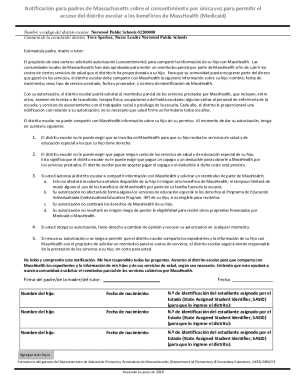 Massachusetts School District MassHealth Consent Form