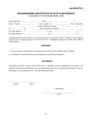Italian Declaration of Substitution of Notoriety