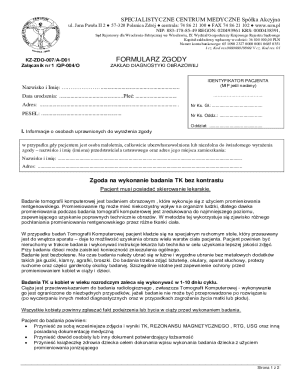Medical Consent Form for CT Scan
