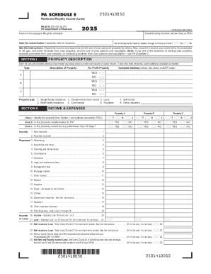 PA Schedule E Rents and Royalty Income